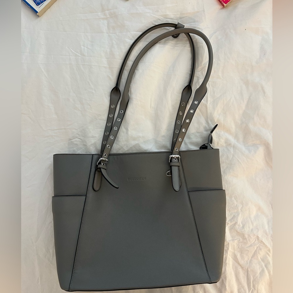 BOSTANTEN Gray Leather Tote Bag - Like New